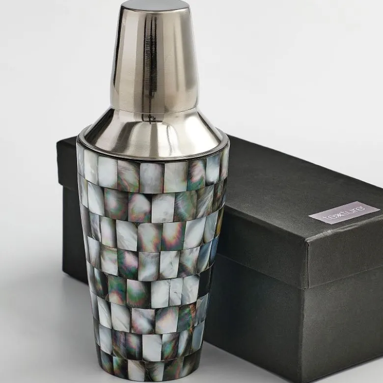 Abalon Stainless Steel and Mother of Pearl Cocktail Shaker