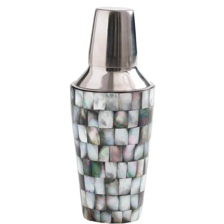 Abalon Stainless Steel and Mother of Pearl Cocktail Shaker