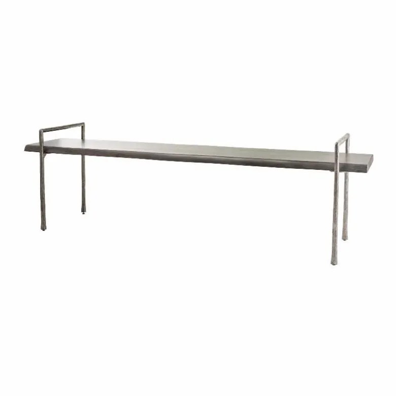 Acacia Live Edge Gray Bench with Textured Iron Frame