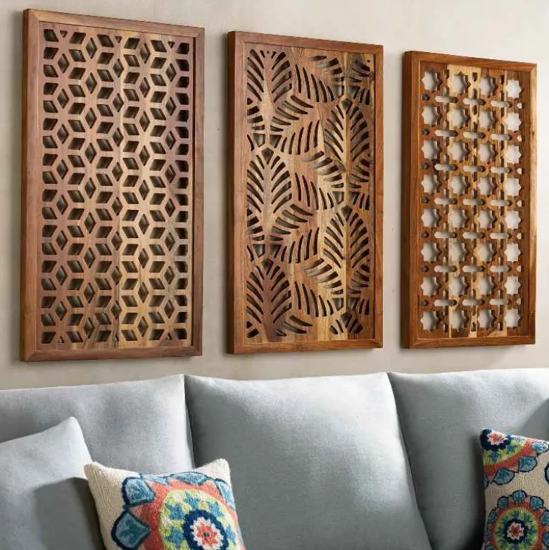Acacia Wood Laser Cutout Wall Panel - Leaf