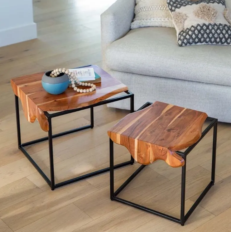 Acacia Wood Waterfall Nesting Tables, Set of 2