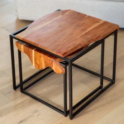 Acacia Wood Waterfall Nesting Tables, Set of 2
