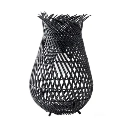 All-Weather Wicker Solar Table Lantern - Black