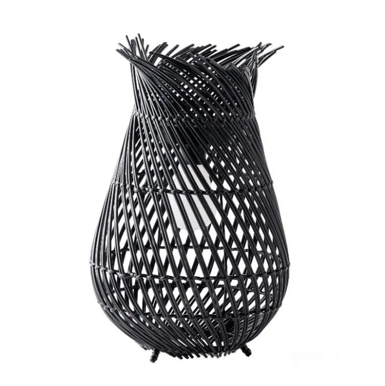 All-Weather Wicker Solar Table Lantern - Black