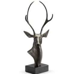 Aluminum and Marble Deer Bust Sculpture