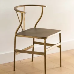 Antique Brass Wishbone Accent Chair