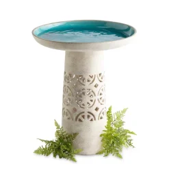 Aqua Crackle Glazed Ceramic Birdbath