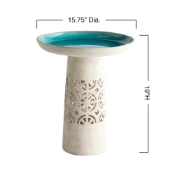 Aqua Crackle Glazed Ceramic Birdbath