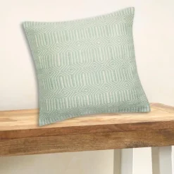 Aqua/Ivory Indoor Outdoor Pillow, 22" sq.
