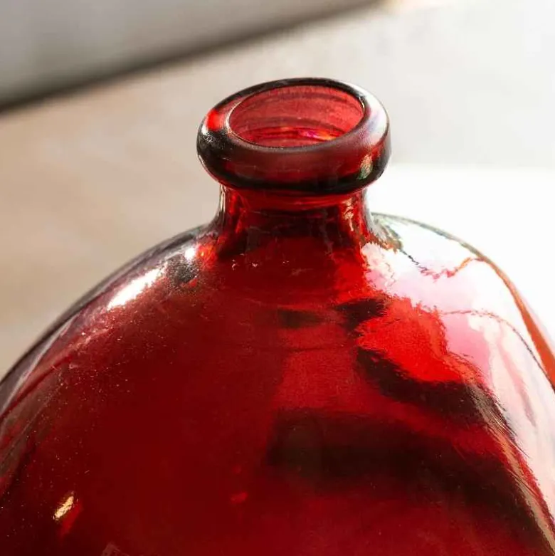 Askew Recycled Glass Balloon Vase, 9" - Red
