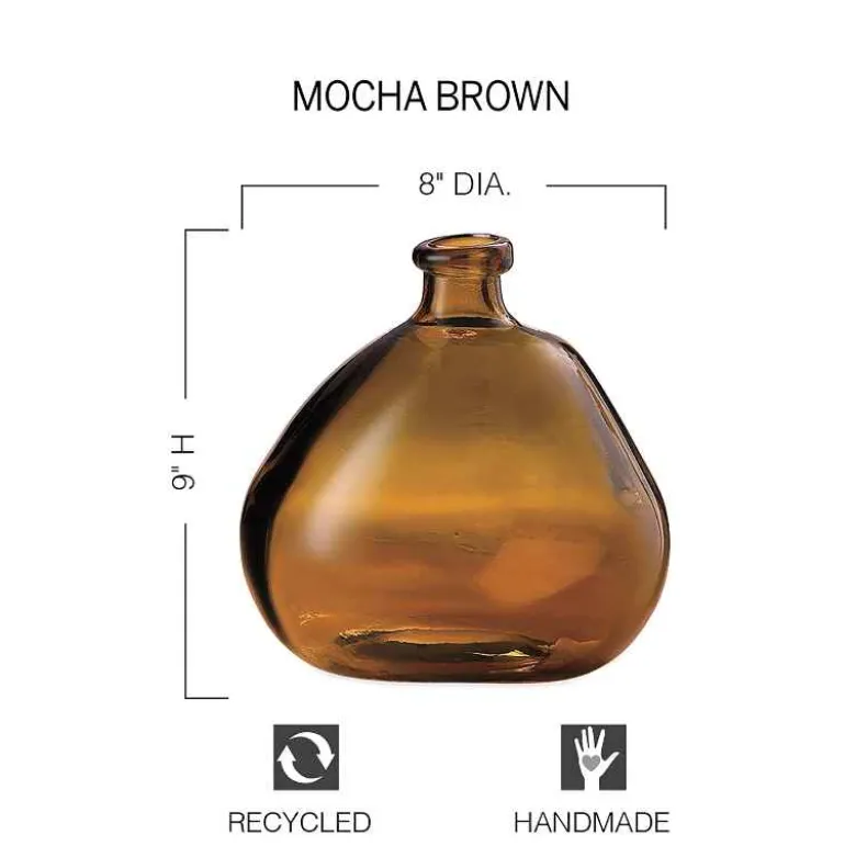 Askew Recycled Glass Balloon Vase, 9" - Mocha