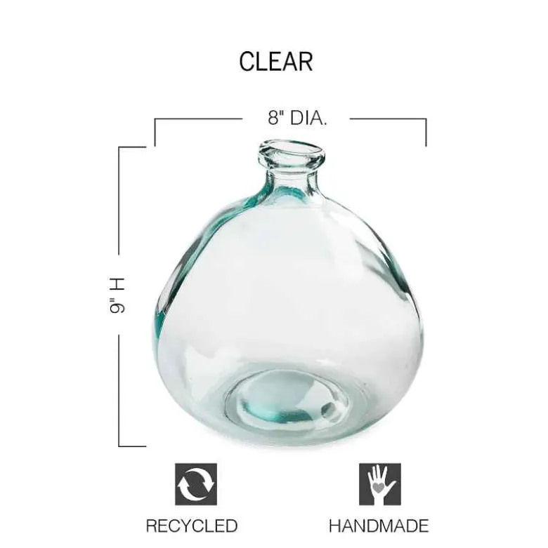 Askew Recycled Glass Balloon Vase, 9" - Clear