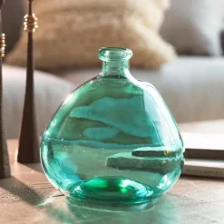 Askew Recycled Glass Balloon Vase, 9" - Aqua