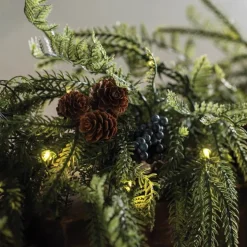 Battery-Operated Norfolk Pine Garland with LED Lights