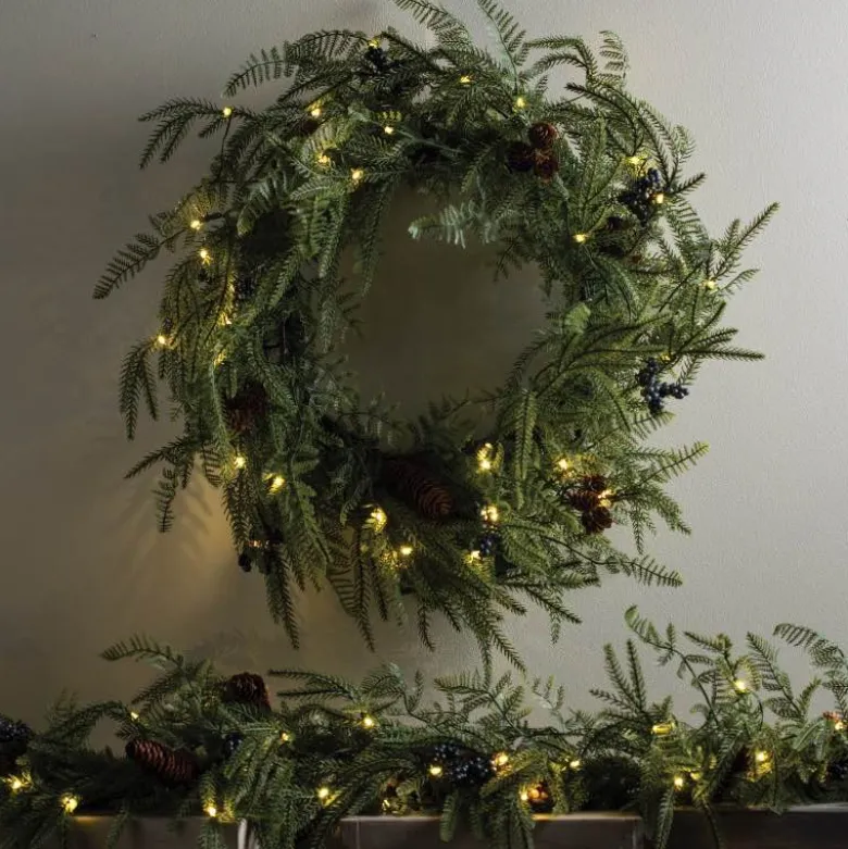 Battery-Operated Norfolk Pine Garland with LED Lights