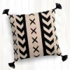 Black and White Geo Print Tasseled Outdoor Throw Pillow, 22" Sq.