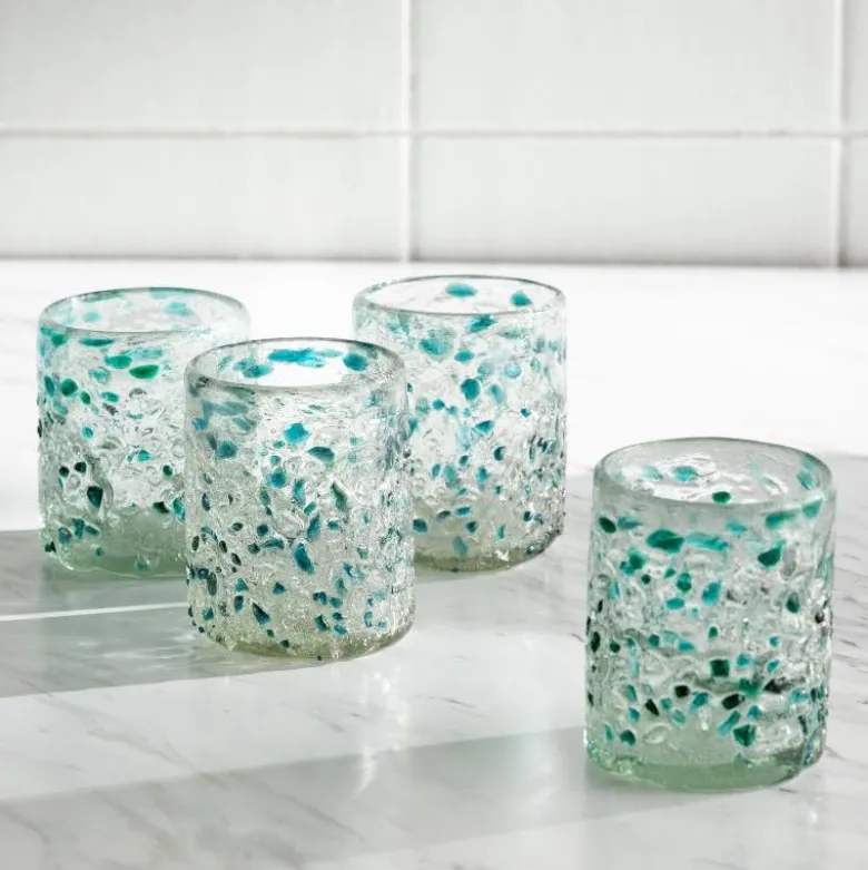 Blue Frost Confetti Recycled Tumbler Glasses, Set of 4