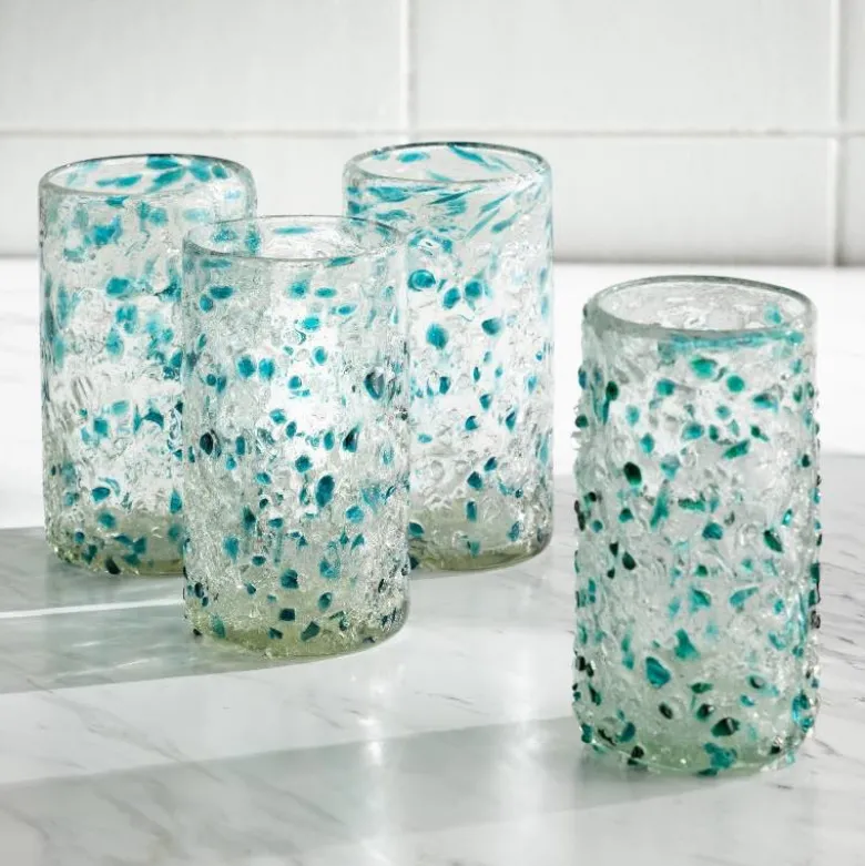 Blue Frost Confetti Recycled Pint Glasses, Set of 4