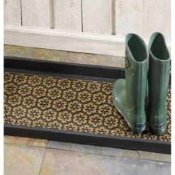 Brass-Brushed Flower Rubber Boot Tray