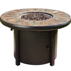 Brown Metal Mosaic Tile Gas Fire Pit Table