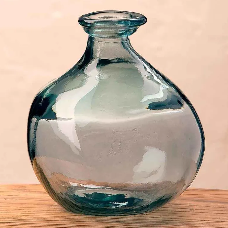 Bubble Recycled Glass Balloon Vase, 7"H - Smokey Blue