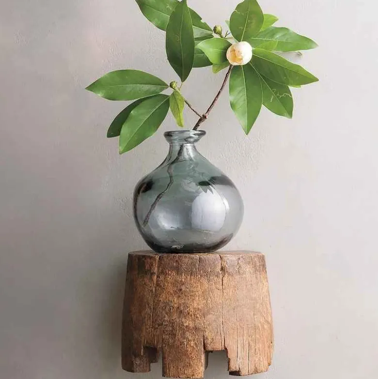 Bubble Recycled Glass Balloon Vase, 7"H - Smokey Blue