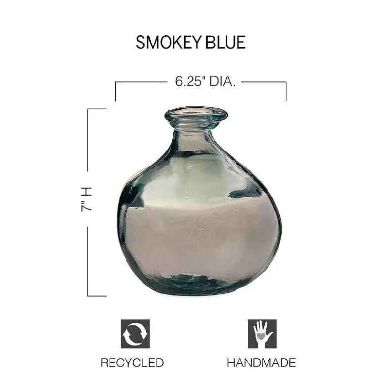Bubble Recycled Glass Balloon Vase, 7"H - Smokey Blue