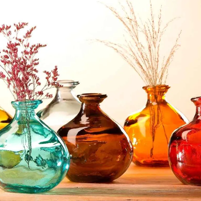 Bubble Recycled Glass Balloon Vase, 7"H - Amber