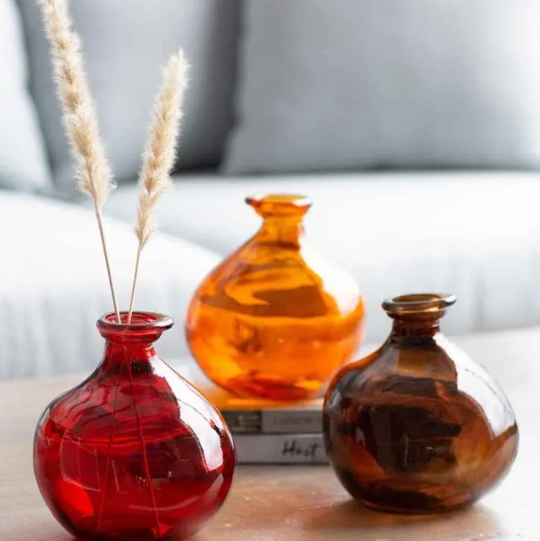 Bubble Recycled Glass Balloon Vase, 7"H - Amber
