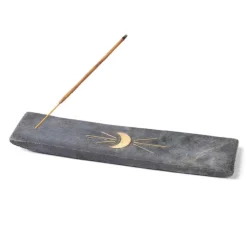 Carved Black Marble Moon Incense Holder