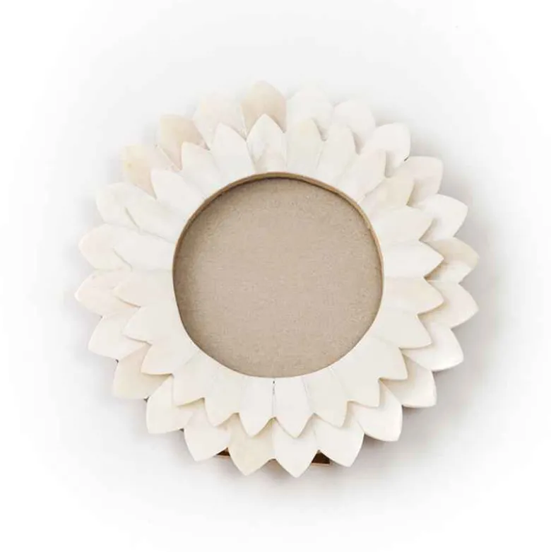 Carved Bone Round Floral Frame, 3" x 3"