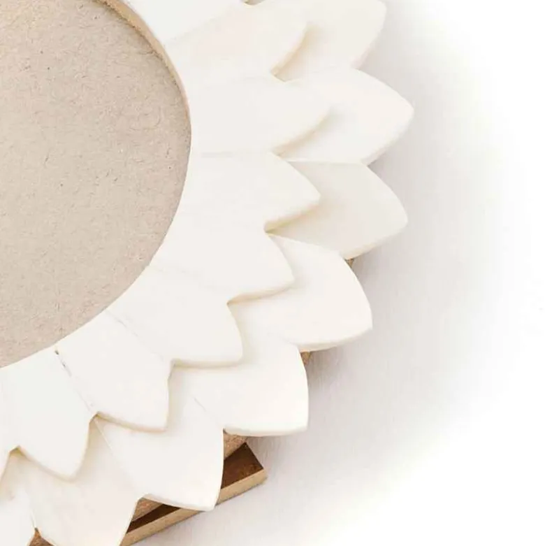 Carved Bone Round Floral Frame, 3" x 3"