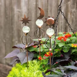 Celestial Trio Solar-Powered Garden Stakes, Set of 3