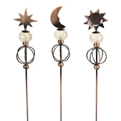 Celestial Trio Solar-Powered Garden Stakes, Set of 3