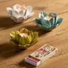 Ceramic Lotus Candleholders with Tealights and Matches, Set of 3