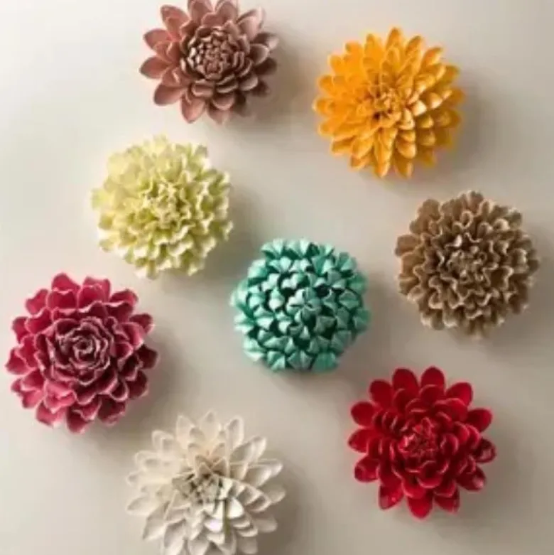 Ceramic Wall Flowers, 8" - Aqua
