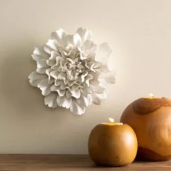 Ceramic Wall Flowers, 8" - Gold-Rimmed White