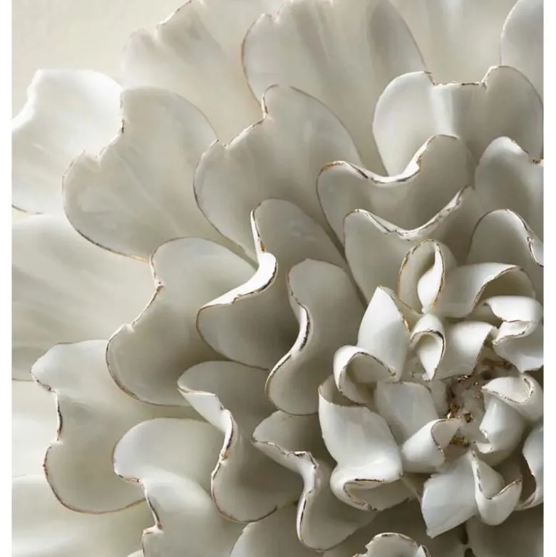 Ceramic Wall Flowers, 10" - Gold-Rimmed White