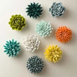 Ceramic Wall Flowers, 6" - Gray