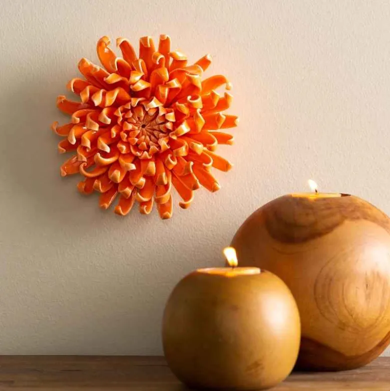 Ceramic Wall Flowers, 6" - Orange