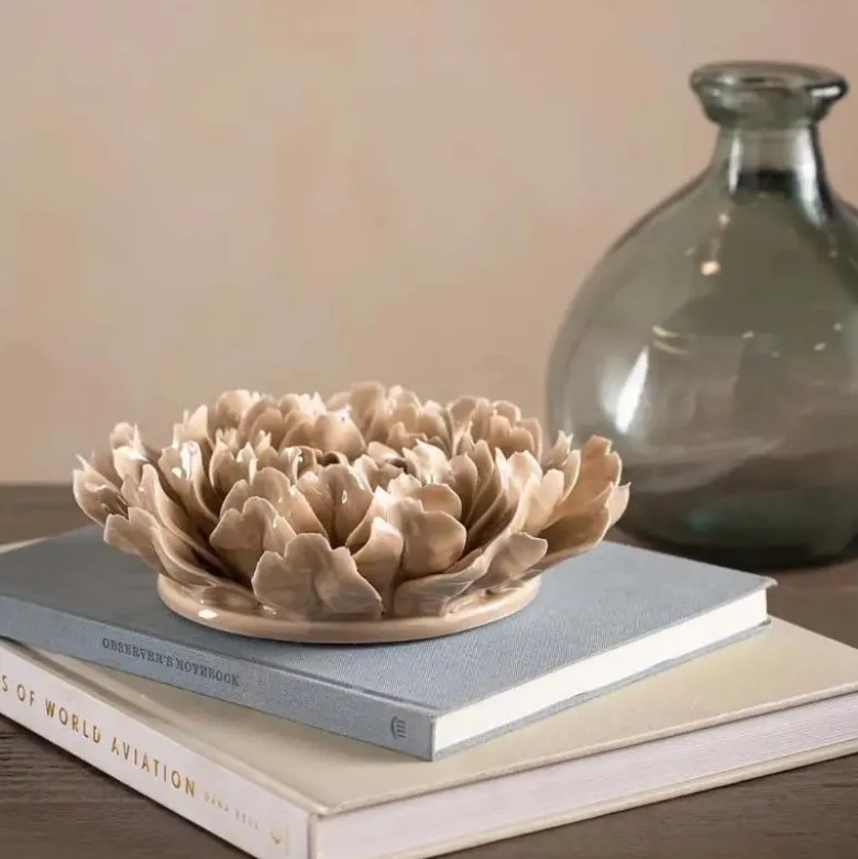 Ceramic Wall Flowers, 8" - Taupe