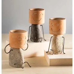 Clay and River Stone Plant Pot Head Shelf Sitter