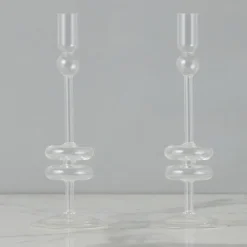 Clear Glass Candlestick Pair