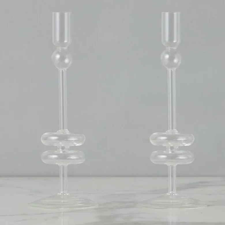 Clear Glass Candlestick Pair