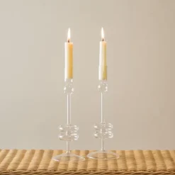 Clear Glass Candlestick Pair