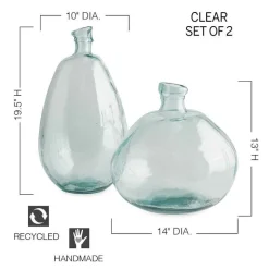 Clear Recycled Glass Balloon Vases, Set of 2 in Tall & Askew