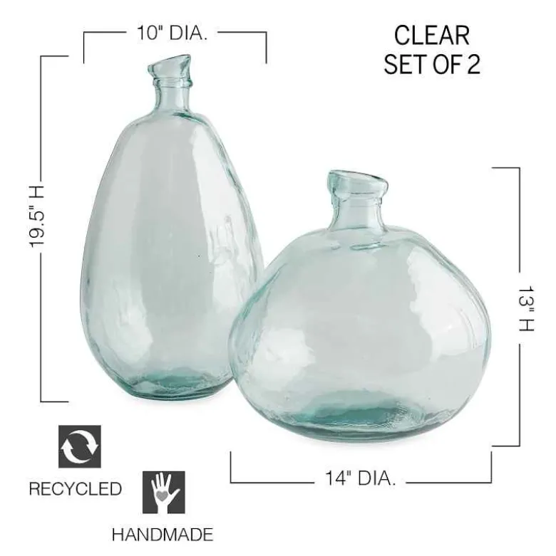 Clear Recycled Glass Balloon Vases, Set of 2 in Tall & Askew