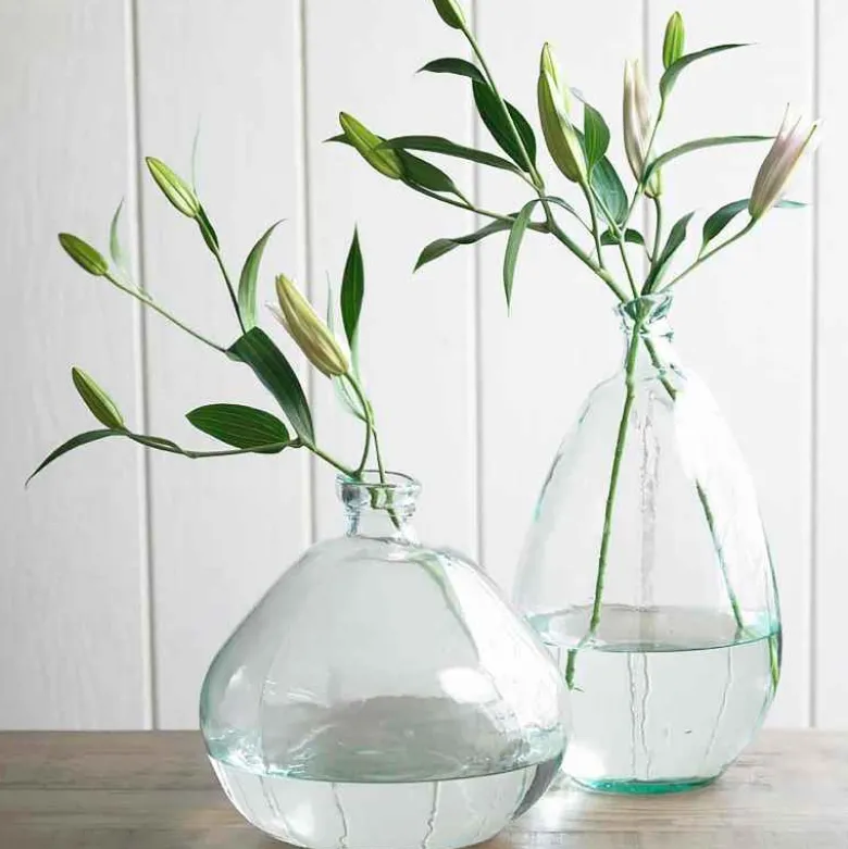 Clear Recycled Glass Balloon Vases, Set of 2 in Tall & Askew