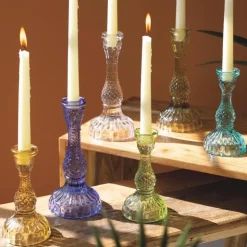 Colorful Glass Taper Candle Holders, Set of 6