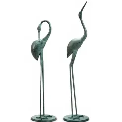Contemplative Recycled Metal Garden Cranes, Set of 2